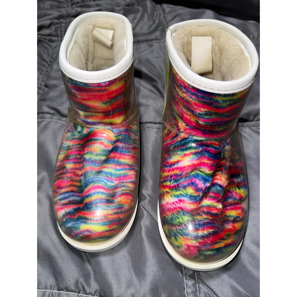 UGG Classic Clear Mini Party Rainbow Faux Fur Waterproof Boots 1129051K Size 3Y
